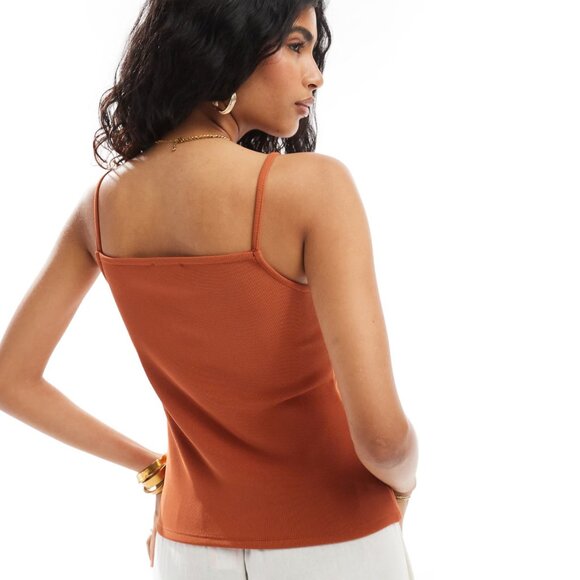 ASOS DESIGN Ribbed Button-Front Top – Rust – Size S – New Without Tags - Picture 4 of 10